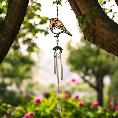 Epsom Door Handle Suncatcher Robin/blue Tit/orange Butterfly/kingfisher Wind Chime Enchanting Outdoor Decorative Wind Chime with Blue Tit Suncatcher Design for Garden Patio Decor (robin)