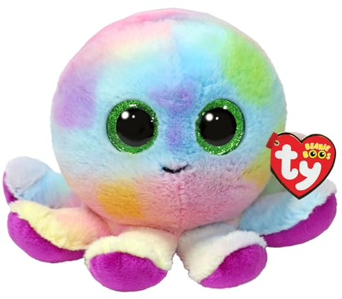 TY Beanie Boos – Bubbles der Oktopus mit großen und glitzernden grünen Augen, das Plüschtier mit großen glitzernden Augen – 15 cm – T37360