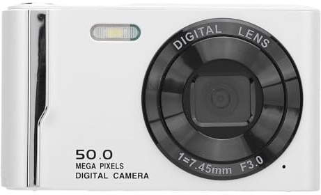 Digitalkamera, Digitala Kamerakameror för Fotografering med Flash 4K 50MP Digital Camera HD 16x Digital Zoom 2,8 Tum LCD -skärm Anti Shake Autofokus Retro Kompaktkamera för (Vit)
