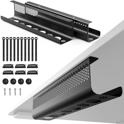 KHAMAL Under Desk Cable Management Tray - 2 Pack Cable Management Under Desk, Black Management Tray for Tidy Office and Home