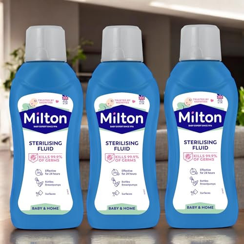 3 x 500ml Miĺton Sterilising Fluid – Baby Bottle Cleaner & Cold Water Steriliser, Ideal for Breast Pumps, Soothers, Toys, and Surfaces with Anti-Germ Protection
