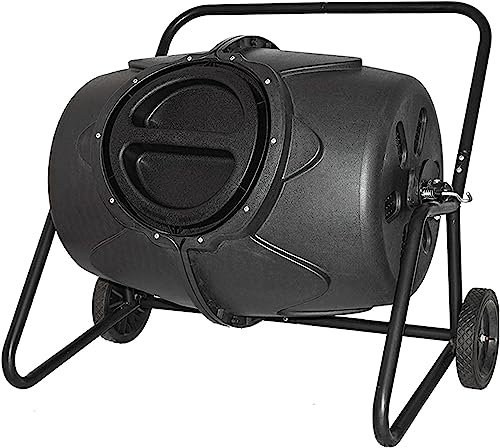 QIANMEI Dual Rotating Compost Tumbler W/2 Wheels, 45-Gallon/170L Outdoor Composting Bins Large Garden Waste Bin With Ventilation Holes For Food Trash Fertilizer Barrel