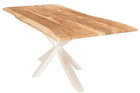 Liadomo Esstisch 120x80 Isa Natur, Spider-Gestell weiß | Baumkante, Akazie Massivholz Tisch, 26mm Tischplatte lackiert, Metallgestell, Robust & Pflegeleicht, bis zu 4 Personen