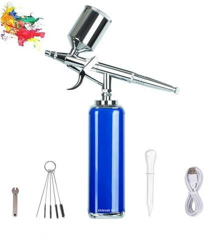 Kit de aerógrafo con compresor, juego de pintura de pincel de aire tipo gatillo inalámbrico, mini pistola de aerógrafo de mano, juego recargable portátil para uñas, modelo, decoración de pasteles