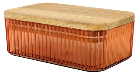 UNIQUE HOME LIVING Butter Dish, Orange Plastic Butter Container with Wooden Lid, 500ml Butter Dishes with Silicone Seal for Serving Butter, Spread, Cheese, Pate and Tapenades