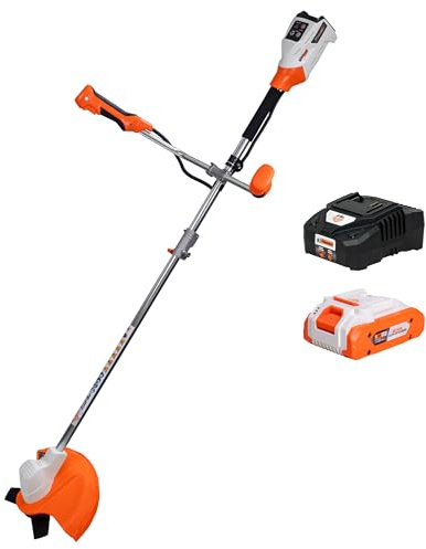 RURIS 3024e batteridriven borstklippare - borstlös motor, klippbredd 300 mm (tråd)/255 mm (blad), ergonomiska handtag, 20 V litiumjon 4Ah batteri och laddare ingår