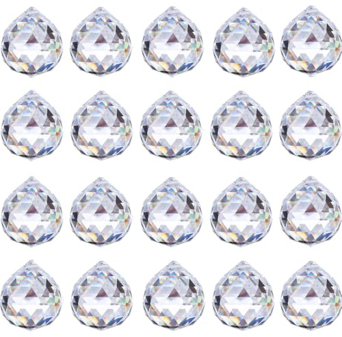 katmerio 20 Stück Kristallkugel 1.2/30mm Prisma Sonnenscheinfänger für Kronleuchter Anhänger, Hängende Kristalle Prismen für Fenster Ornament Handwerk Deko