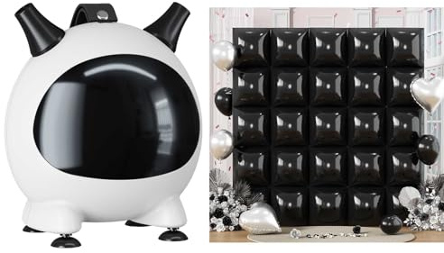 Froova Electric Balloon Pump with 25PCS Black Square Foil Balloons, 600W Dual Nozzle Air Blower and Metallic Black Tunnel Arch Kit for Birthday Baby Shower Wedding Graduaton Party Decorations