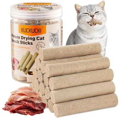 Snack Liofilizado de Pollo para Gatos, Carne de Vacuno Crujientes Snack para Gato Perros, Golosinas para Gatos Icas en Proteínas