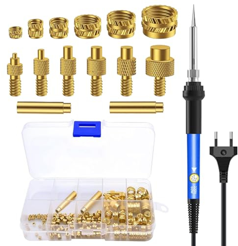 Kiiowana Gewindeeinsätze Lötspitzen Set M2-M8 für 3D-Drucker mit Lötkolben | 130 Messing-Einschmelzmuttern, 6 Präzisionsspitzen, 2 Adapter, Temperatur einstellbar, Reparatur und Elektronik