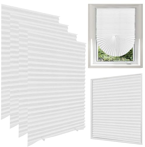 Lotvic 4 Pack Temporary Blinds, 90x180CM Stick on Blinds, Easy to Cut and Fit, No Drill Blind for Windows, Door, Kitchen, Bathroom, Bedroom Blackout Thermal Privacy Protection (White, Light Filtering)