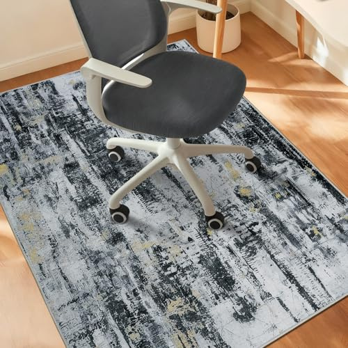 Homcomodar Bodenschutzmatte 120x150cm Stuhlmatten für Hartholzboden Boho Schreibtisch Stuhl Matte für Hartboden rutschfeste Schreibtisch Teppich für Bürostuhl(Schwarzes Gold)