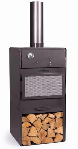 Gartenkamin Vento Pizza-Gartenofen H 150 cm zum Grillen Backen Heizen mit Backfach und Kaminregal CookKing