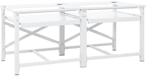 vidaXL Double Washing Machine Pedestal with Pull-Out Shelves, Washing Machine Stand for Washer, Washing Machine Base, Dryer Pedestal Stand, White
