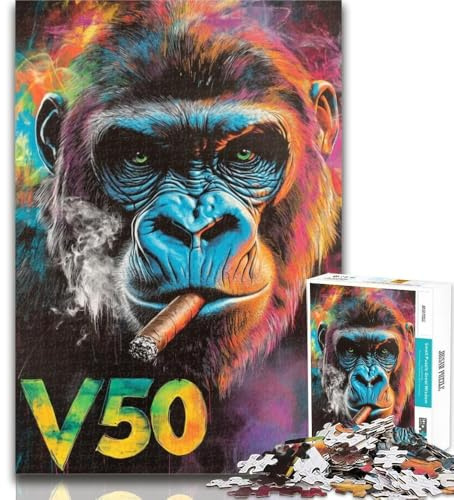 Puzzle Adulte Chimpanzé Fumeur 1000 pièces pour Adultes et Adolescents, avec Affiche et fiche de Questions-réponses Assorties (14 Ans) 50x75cm