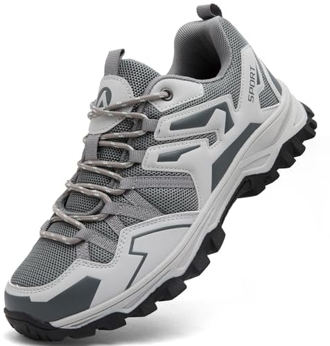 Mufanton Scarpe da Trekking Uomo Scarpe da Escursionismo ArrampicataSportive Antiscivolo All'aperto Traspiranti Passeggiate Trekking Fitness Running Sneakers,Grigio,EU45