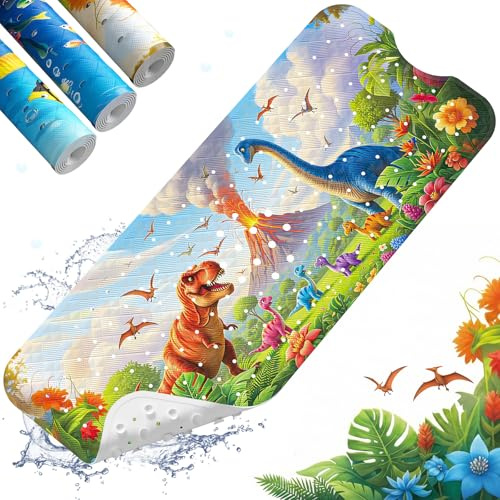 XIYUNTE Badewannenmatte rutschfest Kinder - 100x40cm, Dinosaurier | Antirutschmatte für Badewanne & Dusche, Schimmelresistent, Leicht zu Reinigen, Ohne Chemiegeruch, 100% BPA Frei, TÜV-Geprüft