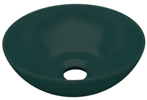 Vasque à Poser, Lavabo à Poser en Céramique Lave Main Salle de Bain Céramique Vert foncé Rond