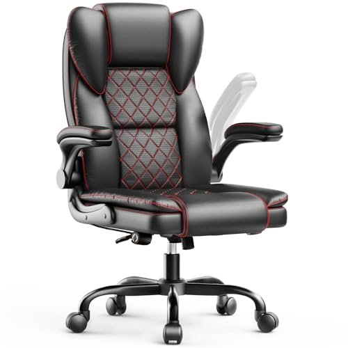 naspaluro Executive Ergonomic Office Desk Chair with Flip-up Armrests/Springs, Comfy Big Tall Computer Work Chair, Heavy Duty Cross Legged Study Chairs, High Back Home Office Black Swivel Chair