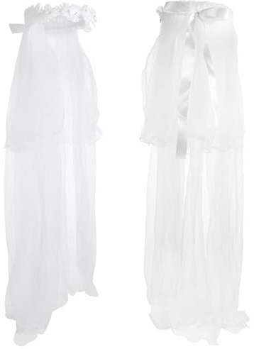 Hohopeti Fascia per Chioma con Corona di Fiori e Velo Bianco per Ragazzo Ragazza, Accessorio Floreale Elegante per Matrimoni, Feste e Fotografie, Copricapo Decorativo Confortevole