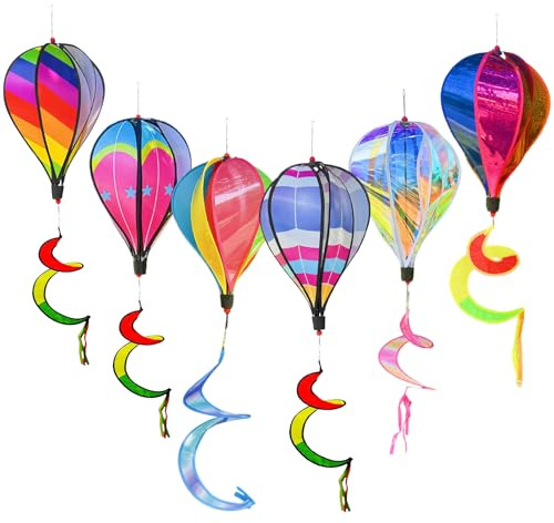 Lot de 6 carillons à air chaud pour jardin, 110 cm, carillon à vent pour extérieur, arc-en-ciel, ballon de jardin, décoration de cour suspendue pour maternelle, parc
