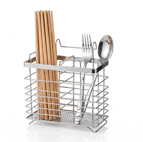 Pippuru Cutlery Drainer, Anti-Rust Sink Tidy Kitchen Utensil Holder, Stainless Steel Cutlery Storage Rack for Fork Chopsticks
