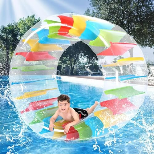 Rueda de Agua Hinchable de 120 cm (47 Pulgadas) – Flotador rodante Redondo para Piscina y Lago, Juguete acuático de Equilibrio niños y Adultos, Juguete de Verano para Piscina y Playa