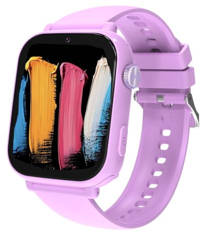 4G Smartwatch Kinder mit GPS, Kinderuhr mit 4G Videoanruf Voice Chat Schulmodus WiFi SOS Spiele Wecker Schrittzähler Taschenrechner, Uhr für Mädchen Jungen 4-12 Jahren Geschenk (Lila-A) (Lila-A)