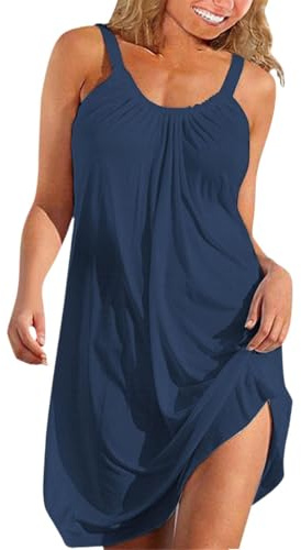 Robe De Plage Femme Ete Grande Taille, Robe D'Ete Femme Courte Et Sans Manches, 2026 Nouveau Robes Fine Bretelles Dress Couleur Unie Polyvalent Jupe Large Respirant Robes Vacances Dress S-5Xl