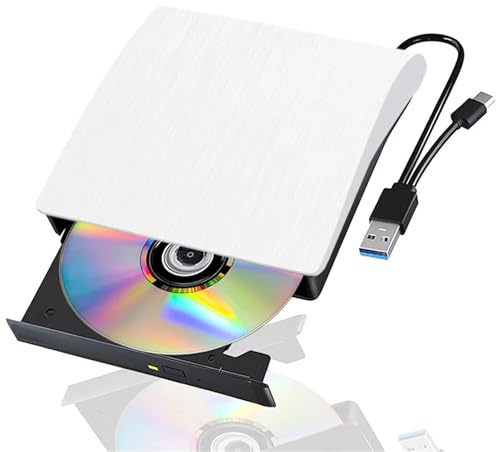 TUdcgjSXF 2 in 1 External CD/DVD Drive USB 3.0 Type C CD DVD +/-RW Burner ROM Play Ultra-Slim Optical