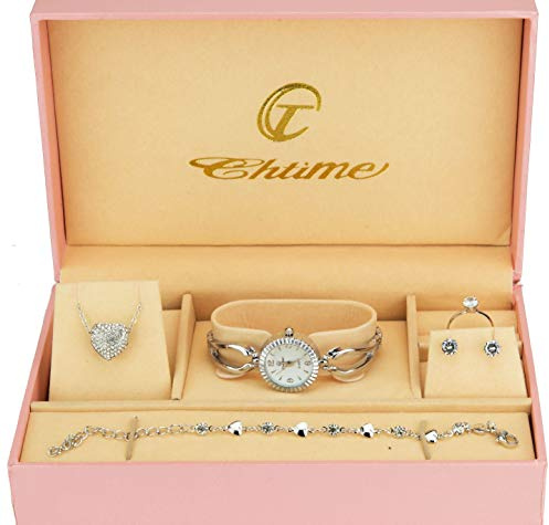 Cofanetto Orologio Donna - Parure di gioielli- Collana-Anello- Orecchini - Cinturino