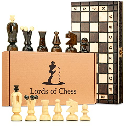 Schach Schachspiel Set klappbares Schachbrett mit Schachfiguren aus Holz 31 cm - Chess Board Spiel für Kinder und Erwachsene Reiseschach hochwertig und edel Braun