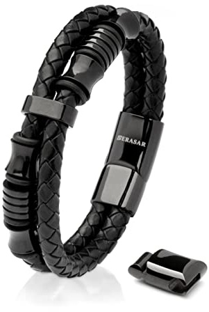 SERASAR Läderarmband för Män 20cm Flätat Svart Armband Pojkarmband Hanarmband Smyckepresentidé Jubileumspresenter Present till Make, Pojkvän, Vänner