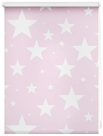 Lichtblick Klemmfix Verdunklungs-Rollo mit Motiv, ohne Bohren, Blickdicht, Seitenzugrollo, Made in Germany, Sterne Rosa, 100 x 150 cm (B x L)