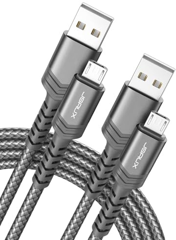 JSAUX Micro USB Cable for Android, 2-Pack 6.6FT Kindle Charger Cable -Grey | Nylon Braided USB Micro Charging Cable, Compatible with Galaxy S7 S6 J7 Edge Note 5, Kindle, MP3