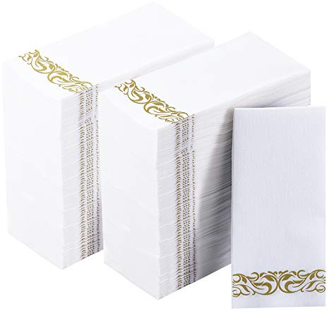 Vplus 400 Pack Paper Napkins Guest Towels Disposable Premium Quality 3-ply Dinner Napkins Disposable Soft, Absorbent, Perfect for Kitchen, Wedding, Parties, Dinners or Events (Gold)
