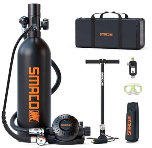 SMACO Mini Bouteille de Plongée Rechargeable 1L Petite Bouteille de Plongee sous-Marine Mini Bouteille d'oxygène Plongee pour Respirer sous l'eau Nettoyage du Bateau Source d'air de Secours S400 Pro