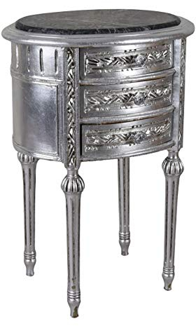 Kommode „Madame Angelique“ – Barock Nachtkommode Silber mit Marmorplatte (70×50×38 cm), handgefertigter Nachtschrank im Antik-Stil Unikat cat827 Palazzo Exklusiv