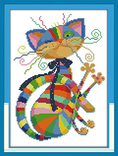 OWN4B Kreuzstich Stickpackungen Vorgedruckt, Bunte Katze Bilder 11CT 12,6x16,5 Zoll DIY Stickpackung Set