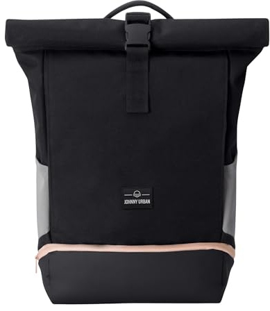 Johnny Urban Rucksack Damen Schwarz Rosa - Allen Medium - Rolltop Mit Laptopfach für Uni Fahrrad Business - 15L - Nachhaltig - Wasserabweisend