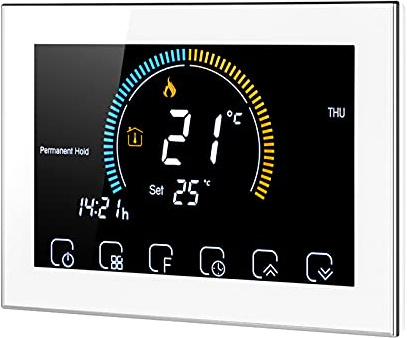 Kavolet Termostato WiFi Programmable per Caldaia Acqua/Gas LCD 5A | Smart thermostat con controllo vocale,display umidità/UV,Backlight LCD,APP remoto,con funzione di blocco del display