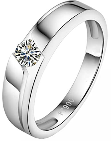 AMDXD Solitärring Pt900 Platin, Simple Ring Ehering mit F-G Diamant 0.2ct, Geschenk für Valentinstag, Weiß Gold, Gr.62 (19.7)