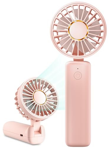 Hssio Portable Handheld Fan, Mini Desk Fan Foldable 2000mAh, 180° Ratotion, 3 Speeds, Ultra Quite, Up to 8H Long Use Time, Small Personal Cooling Fans Makeup Eyelash Fan for Women Girl