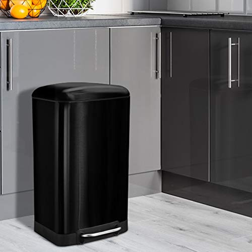KARAT Poubelle de Cuisine en métal à pédale - Tri de déchets pour Bureau Ecole Jardin - Sceau intérieur Amovible avec poignée - Poubelle INOX compacte, Couvercle odorifuge (Noir Cubo, 30 litres)
