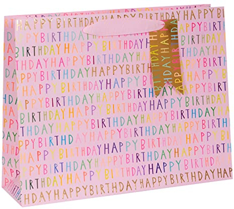 Glick Luxus Geschenktüten, Happy Birthday Landschaft Geschenktüte, Rosa, 27,5 hoch x 35,5 breit x 10 cm tief