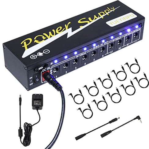 Tavsou Power Supply For Guitar Effect Pedal Board10 Isolated DC Output 9V/12V/18V With Separate Short-circuit Protection UK Plug