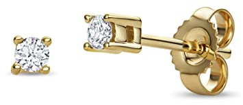 Miore Diamant Ohrringe Damen klassische Solitär Studs mit 0,10 Ct Diamanten Ohrstecker aus Weißgold-Gelbgold 14 Karat 585 Gold, Ohrschmuck 2,5x2,5mm