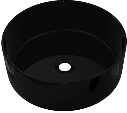 Waschbecken Rund 40 x 15 cm Keramik Waschtisch Waschplatz Handwaschbecken Aufsatzwaschbecken Waschschale Aufsatzwaschtisch, Schwarz