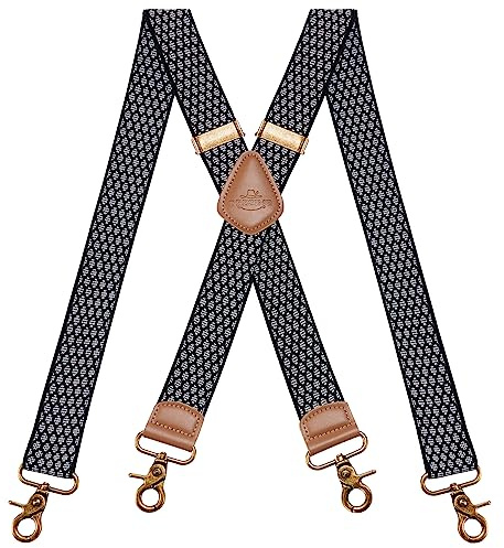 Dresime Mens Braces for Trousers with Strong 4 Hook-Clips, 3.5cm Wide Vintage Suspenders Braces for Men & Women Heavy Duty Elastic Adjustable X Shape