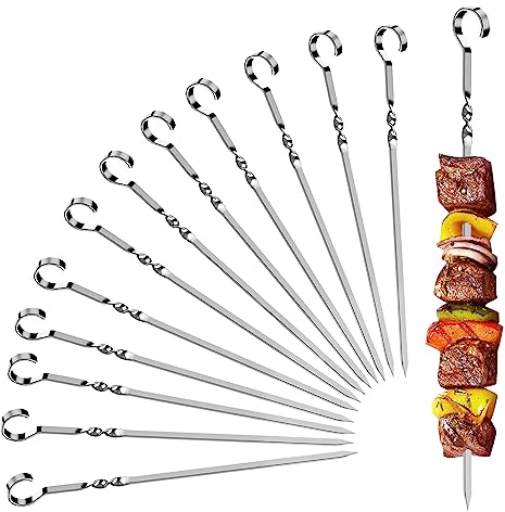 Barbecue Skewers - Kebab Skewers,Kabob Skewer Flat,Metal Barbecue Skewer,Long Stainless Steel Shish Kabob Sticks Wide Reusable Grilling Skewerss Set for Meat Shrimp Chicken (38CM-2)